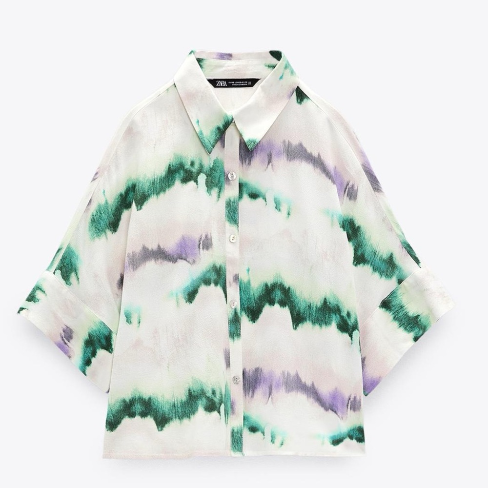 Zara Multicolor Tie-Dye Button-Up Shirt and short set